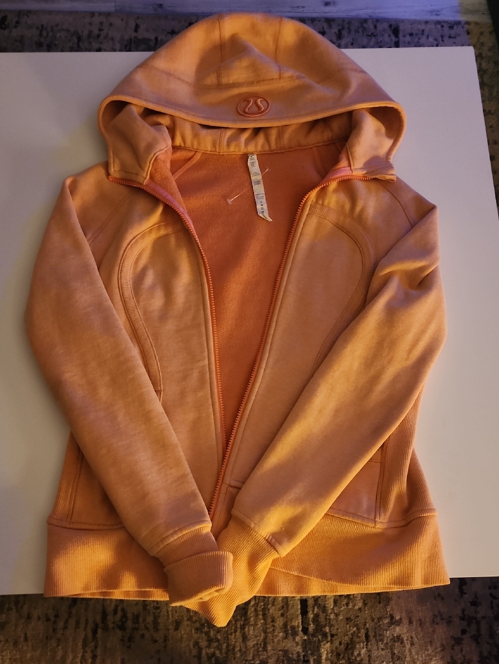 lululemon athletica Peach-Orange Zip Hoodie with Pink Trim